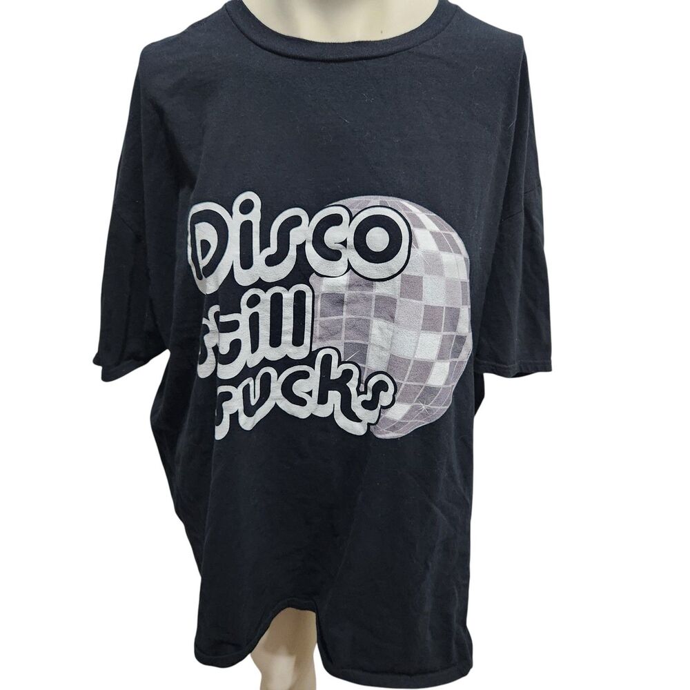 Disco Still Sucks‎ T-Shirt 3XL Black Graphic Tee Funny Retro Disco Ball